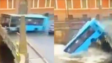 شاهد حافلة روسية مكتظة بالركاب تنحرف وتهوي إلى النهر